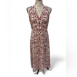 Vince Camuto Red & Cream Halter Maxi Dress Rayon Boho Print | Size M